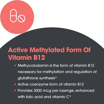 Allergy Research Group B12 Methylcobalamin Supplement - Vitamin B12 and Folate, with 400mcg Folic Acid, Pure, Vegetarian Lozenges - 50 Count