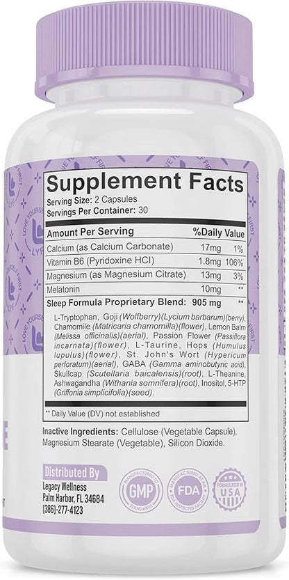 Cloud 9 - All Natural Sleep Aid Supplement - Relaxing Vitamin & Herbal Formula - 10mg Melatonin Calcium Magnisium L-Theanine 5-HTP GABA St. John's Wort Ashwagandha Chamomile & More 60 Vegan Capsules