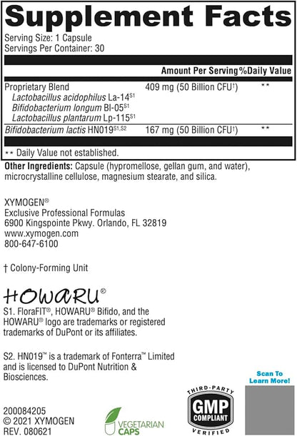 XYMOGEN ProbioMax Daily 100B - 100 Billion CFU Probiotic Supplement - Dairy Free Probiotics with Lactobacillus acidophilus + Bifidobacterium lactis - Formerly ProbioMax DF (30 Acid Resistant Capsules)