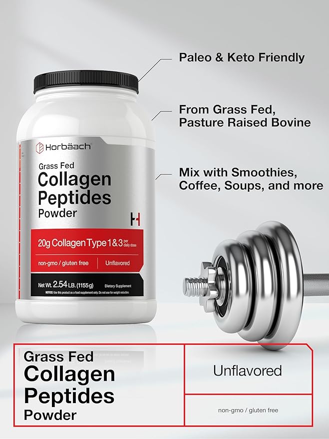 Horbaach Collagen Peptides Powder 40 oz | Unflavored | for Men & Women | Grassfed Type I & III | Non-GMO, Gluten Free Supplement