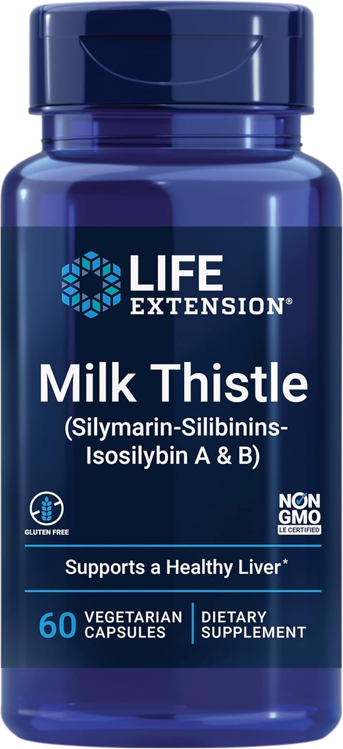 Life Extension Milk Thistle, silymarin, silibinins, isosilybin A & B, Delivers Full-Spectrum Milk Thistle Benefits for Liver Health, Non-GMO, Gluten-Free, Vegetarian, 60 Capsules