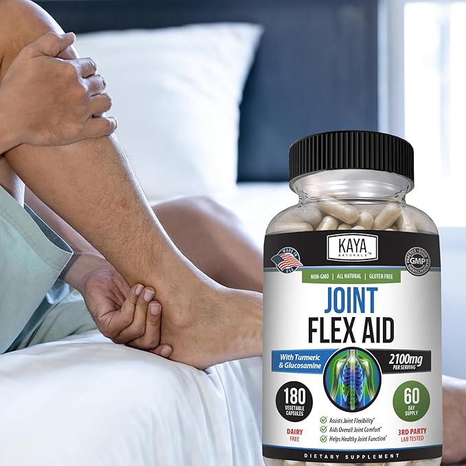 Kaya Naturals Flex Aid - Mobility Support Supplement for Men and Women - Turmeric Capsules with Glucosamine Sulfate, Boswellia Serrata and MSM - for Knee Support and Mobility Health - 180 Count