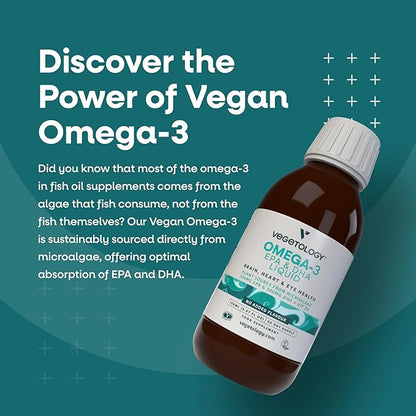 Vegan Omega 3 Liquid, from Microalgae, 800mg of EPA DHA, with Vitamin D3, Supports Heart, Brain and Eye Health, Natural Fish Oil Alternative, UK Made, Unflavoured