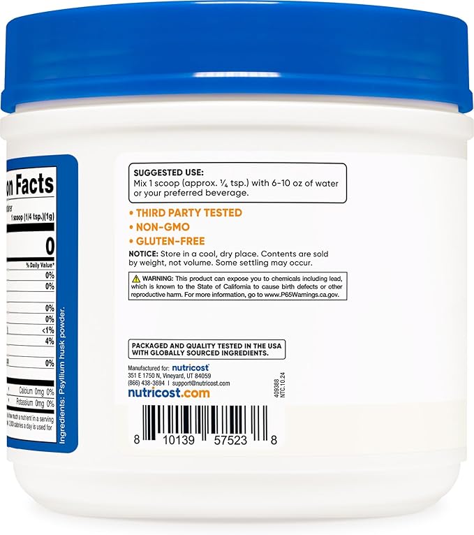 Nutricost Psyllium Husk Powder (1.5 Pounds) - GMO-Free, Gluten-Free