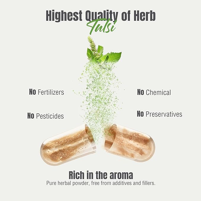 Tulsi Capsules Holy Basil Ocimum Sanctum 60 Vege Capsules 800 Mg Each