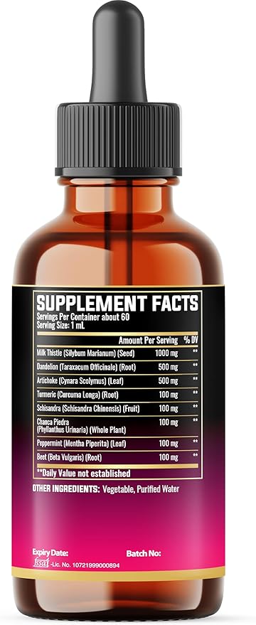 8in1 Milk Thistle Liquid Drops with Dandelion Root, Artichoke Leaf and 5 More Herbals - 60 Days Supply - 2 Fl Oz