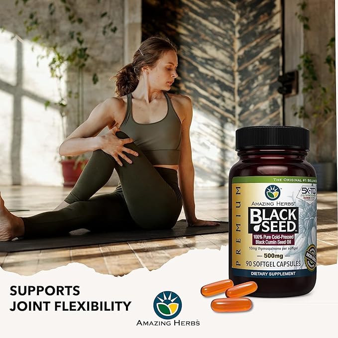 Amazing Herbs Premium Black Seed Oil Capsules - Gluten Free, Non GMO, Cold Pressed Nigella Sativa Aids in Digestive Health, Immune Support, Brain Function - 90 Count, 500mg (Pack of 2)