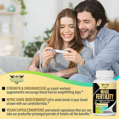 Fertility Supplements for Men, Male Fertility Supplement - Optimal Sperm Count, Motility and Strength, 2000MG Mens Prenatal Vitamins with CoQ10 Maca Root, Zin, NAC &Folate for Conception - 90 Capsules