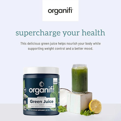 Organifi Green Juice - Powder Supplement with Organic Spirulina, Ashwagandha, and Chlorella - Helps Achieve Fitness Goals and Reduce Cortisol Levels, 30-Day Supply