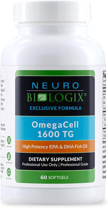 OmegaCell 1600 TG - High-Potency Omega 3 Supplement with 1:1 EPA & DHA Ratio - Premium, Sustainably Sourced Fish Oil from Norwegian Waters - Non-GMO & Gluten-Free Fish Oil Supplement - 60 Soft Gels