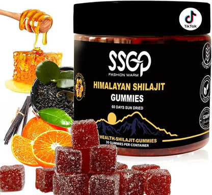 SSGP Himalayan Shilajit Gummies, Fulvic Acid and Trace Elements, No Added Sugars, Sweetened by Manuka Honey, Clean Formula, for Energy and Healthy, 30 Gummies