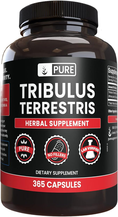 PURE ORIGINAL INGREDIENTS Tribulus Terrestris, No Magnesium Or Rice Fillers, Always Pure, Lab Verified (365 Capsules)