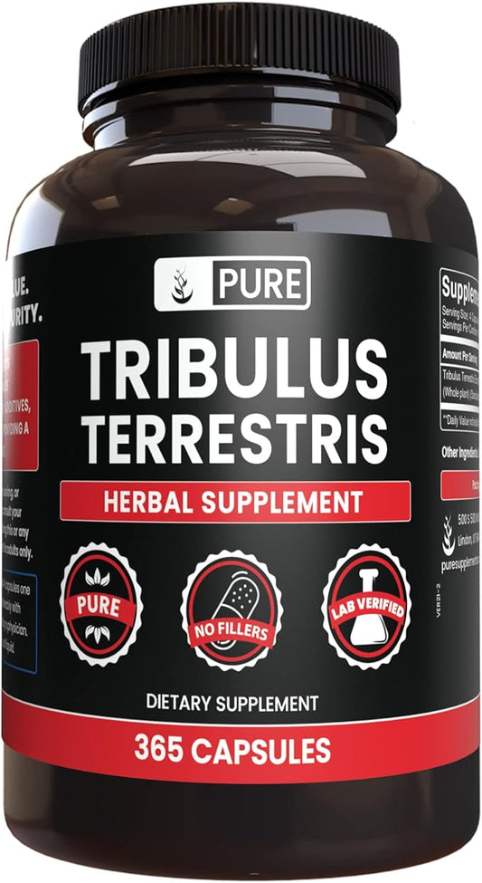 PURE ORIGINAL INGREDIENTS Tribulus Terrestris, No Magnesium Or Rice Fillers, Always Pure, Lab Verified (365 Capsules)