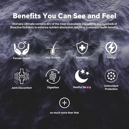 Multivitamin for Women AM & PM - Melatonin Free with w/Algae Calcium,Omega-3,Vitamin D3K2,Magnesium for Energy & Relaxation,Rest,Skin,Hair Support - Sugar Free, 24-Hour Support, Vegan,120 Count