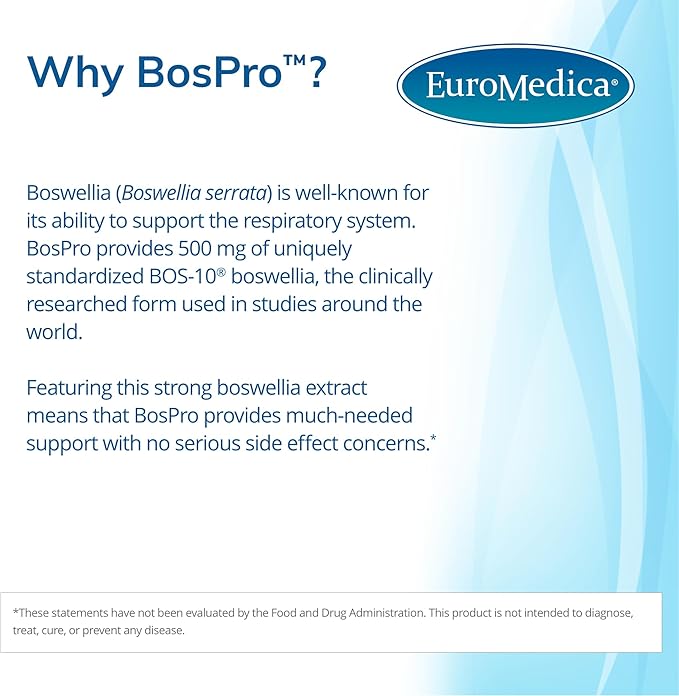 Euromedica BosPro - Boswellia Serrata Extract Supplement - Dietary Supplement for Healthy Lung Support - Herbal Supplement Formula - 60 Softgels, 2 Pack (120 Softgels)