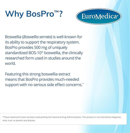 Euromedica BosPro - Boswellia Serrata Extract Supplement - Dietary Supplement for Healthy Lung Support - Herbal Supplement Formula - 60 Softgels, 2 Pack (120 Softgels)
