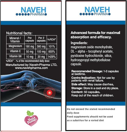 MAGNOX Anti-Leg Cramps Magnesium Supplement for Muscle Cramps -190mg Magnesium for Leg Cramps at Night, High Absorption Magnesium for Nocturnal Leg & Feet Cramps with Vitamin E and B6 (50 caps)