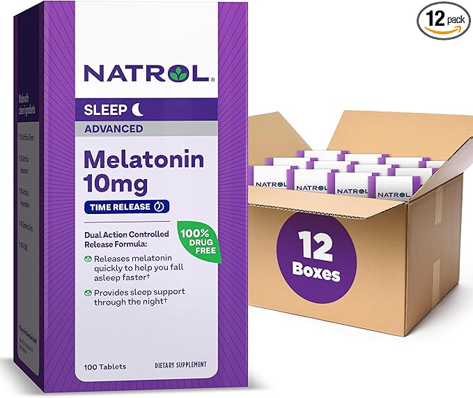 Natrol Advanced Sleep Melatonin 10mg, Dietary Supplement for Restful Sleep, Time Release Melatonin Tablets, 100 Time-Release Tablets, 100 Day Supply (Pack of 12)