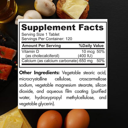 Zaytun Halal Calcium 650 mg + Vitamin D3 for Bone Health, Boosts Calcium Absorption, 1 Per Day, Made in USA, Vegetarian, Halal Certified, 4 Month Supply