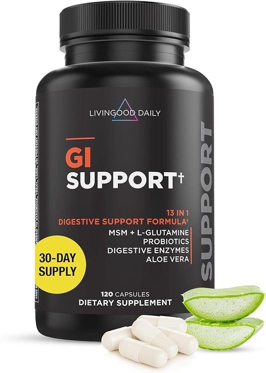 Livingood Daily Gut Cleanse Detox Supplement, 13-in-1 GI Support with L Glutamine, Aloe Vera, Digestive Enzymes, Probiotics & MSM, Vegetarian Capsules, Gluten Free, Non GMO, Allergen Free, 120 Count