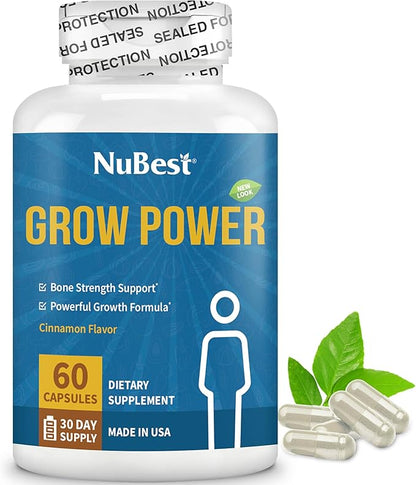 NuBest Grow Power - Calcium Supplement - Magnesium Supplement with Vitamin K2, Vitamin D3, Zinc and Multivitamin for Strong Bones, Overall Health for Age 10+ - 60 Capsules | 1 Month Supply