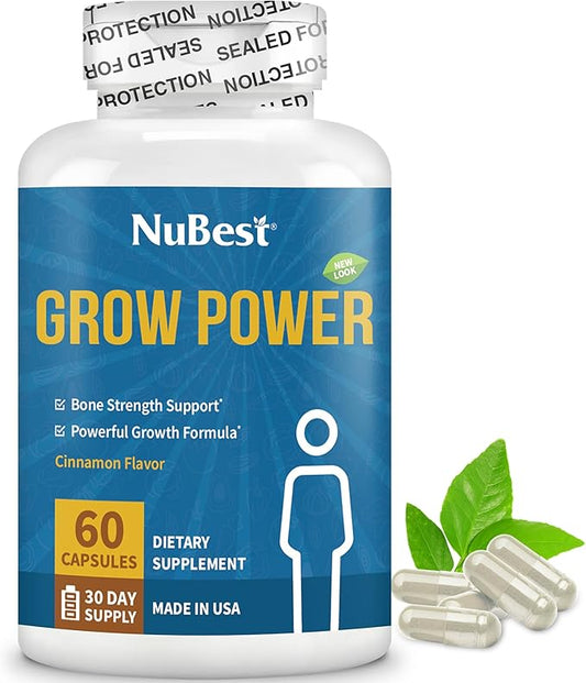 NuBest Grow Power - Calcium Supplement - Magnesium Supplement with Vitamin K2, Vitamin D3, Zinc and Multivitamin for Strong Bones, Overall Health for Age 10+ - 60 Capsules | 1 Month Supply