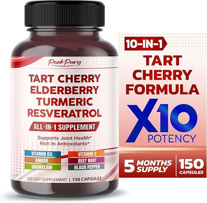 Tart Cherry Elderberry Turmeric Resveratrol - Rich in Antioxidants, Support Joint Health - Made in The USA