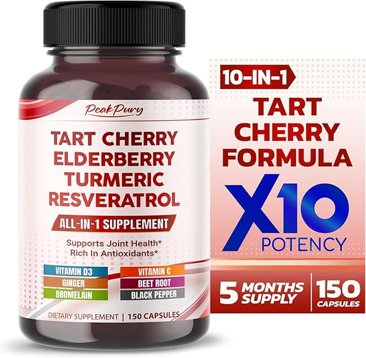 Tart Cherry Elderberry Turmeric Resveratrol - Rich in Antioxidants, Support Joint Health - Made in The USA