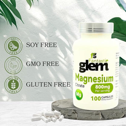 Magnesium Citrate Capsules- Dietary Supplement to Support Bone Health, Muscle Function and Relaxation, High Absorption Magnesium Supplement - GMO, Soy and Gluten Free- 100 Count, 800mg