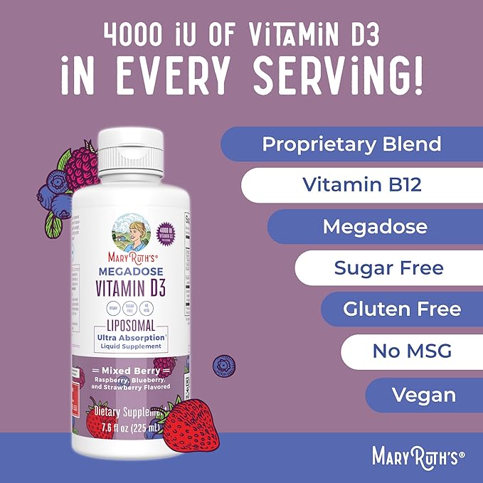 Megadose Vitamin D3 Liposomal by MaryRuth's| Vitamin D 4000 IU | Ultra Absorption | Immune Support for Adults | Bone Health | VIT D3 | Vegan | Sugar Free | Gluten Free | Non-GMO | 45 Servings