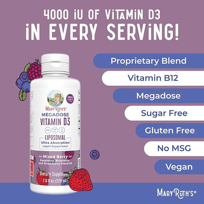 Megadose Vitamin D3 Liposomal by MaryRuth's| Vitamin D 4000 IU | Ultra Absorption | Immune Support for Adults | Bone Health | VIT D3 | Vegan | Sugar Free | Gluten Free | Non-GMO | 45 Servings