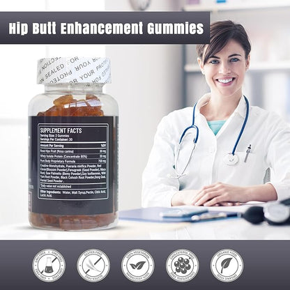 Hip Butt Enhancement Gummies, Booty Multivitamins Supplements for Firm and Lift Bigger Butt for Women, 60 Count