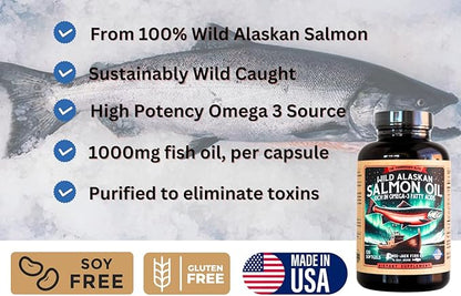 Wild Alaskan Salmon Fish Oil Omega 3 Supplement for Humans | EPA and DHA | Kwee-Jack Fish Co. | 120 Softgels 1000mg Salmon Oil