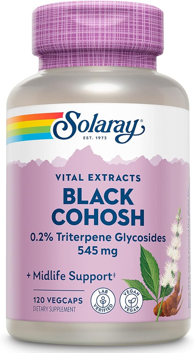 SOLARAY Black Cohosh Root & Extract 545mg | Womens Health & Menopause Support Supplement | Non-GMO | 120 VegCaps