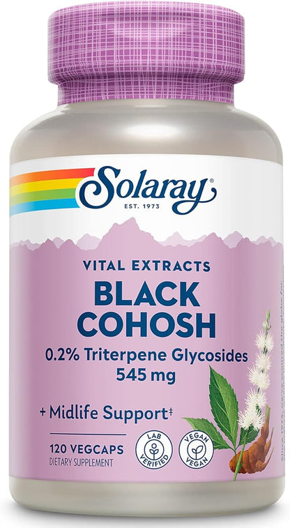 SOLARAY Black Cohosh Root & Extract 545mg | Womens Health & Menopause Support Supplement | Non-GMO | 120 VegCaps