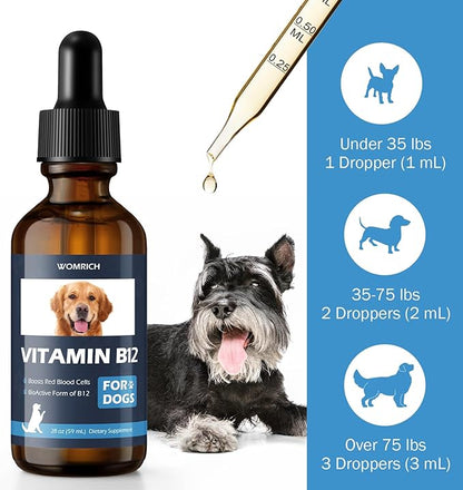 Vitamin B12 for Dogs | Methylcobalamin (Methyl B12) | Appetite Stimulant, Treatment of EPI in Dogs Boosts Red Blood Cell Formation, Energy, Nervous System, Treats Pancreatitis | 2 fl oz