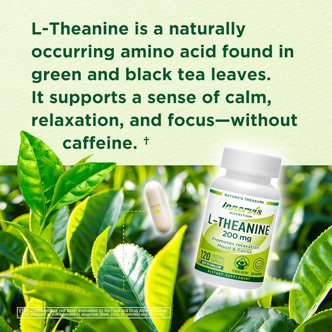 L-Theanine 200mg - Promotes Relaxation Focus and Concentration 120 Veggie Capsules Stress Relief Supplement