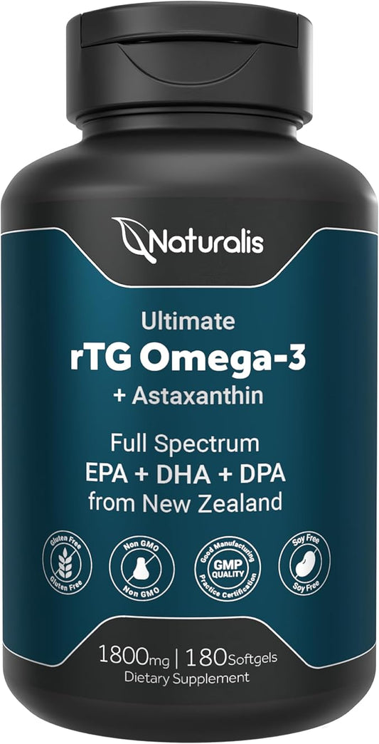 Ultimate rTG Omega 3 Fish Oil 1800mg from Wild New Zealand Tuna - Full Spectrum Omega3s EPA, DHA & DPA - Sustainably Sourced, Non-GMO, Gluten Free - 180 Softgels