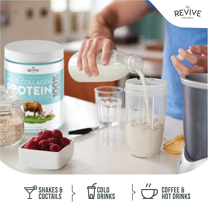 Revive Naturals Vanilla Multi Collagen Protein Powder - 400g - Unsweetened - 5 Types of Collagen Peptides - Hydrolyzed Grass Fed Bovine, Wild Caught Marine & Free-Range Chicken - Keto Approved
