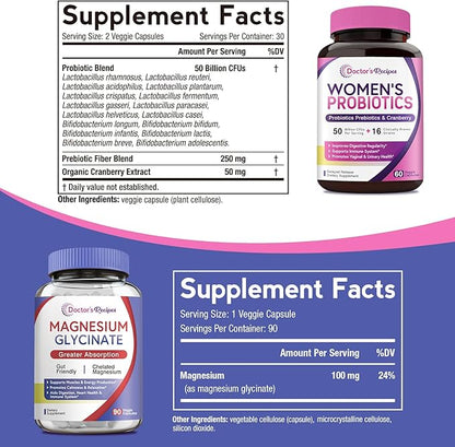 Doctor's Recipes Probiotics and Magnesium Glycinate Bundle - Optimum Gut Health & Muscle Function Support for Men & Women