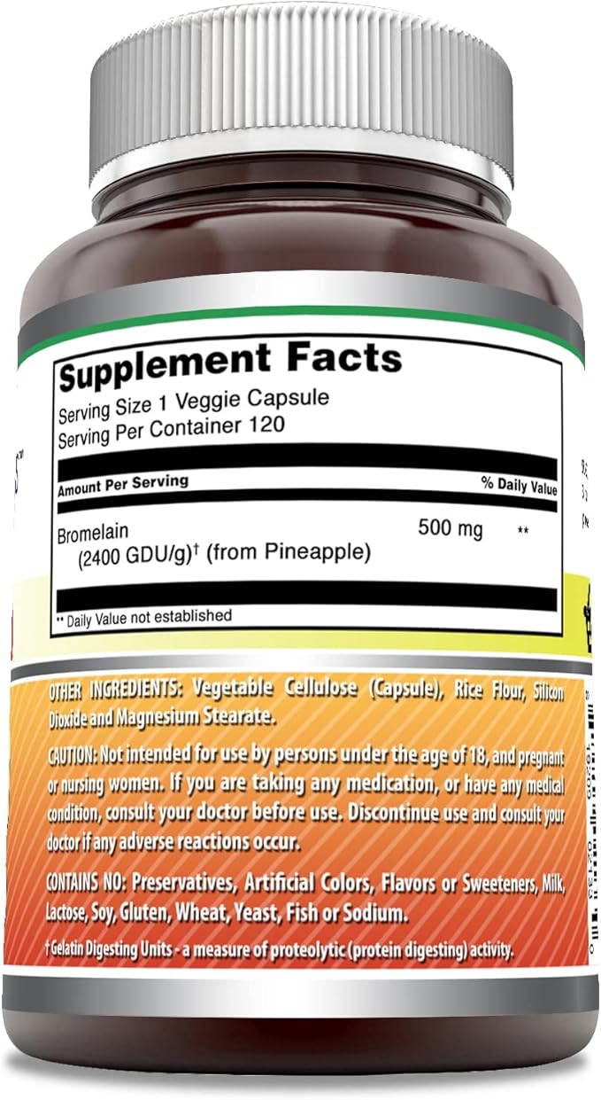 Amazing Formulas Bromelain Supplement | 500 Mg Per Serving |120 Veggie Capsules | Non-GMO | Gluten Free | Made in USA | Ideal for Vegetarians