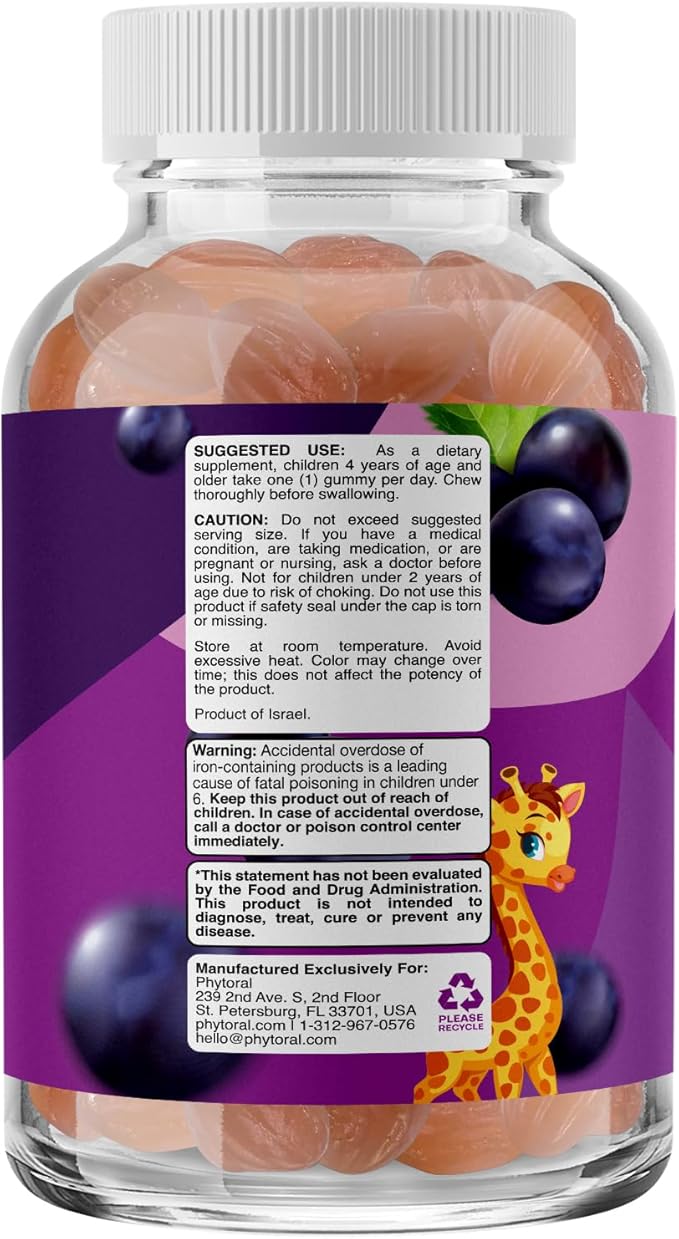 Iron Gummies with Vitamin C for Kids - Blood Builder Iron Supplements for Kids with Gentle for Stronger Immunity & Energy Support - Vitamin B6, B12, A, Niacin & Folate Gummies - Vegan & GMO -120 Count