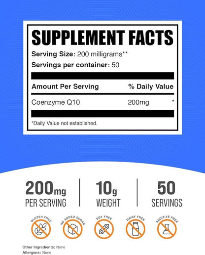 BulkSupplements.com Coenzyme Q10 Powder - CoQ10 Powder, CoQ10 200mg, CoQ10 Supplement - Heart Health Supplements, Gluten Free, 200mg per Serving, 10g (0.35 oz) (Pack of 1)