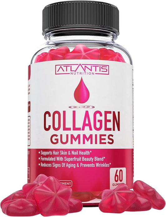 Atlantis Nutrition Collagen Peptides Gummies for Women - Formulated with Type I & III - Vitamin & Superfruit Beauty Blend - Formulated to Support Hair, Nail & Skin Health | 60 Count