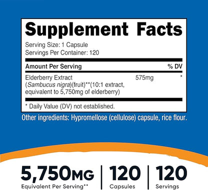 Nutricost Elderberry Capsules 575mg (120 Capsules) - Black Elderberry, Vegetarian, Gluten Free and Non-GMO Supplement
