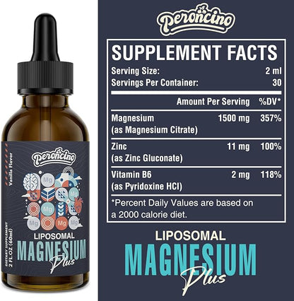 Liposomal Magnesium Citrate Drops for Gut and Bone Health, Mood and Stress Management, Powerful Formula with Vitamin B6 and Zinc Gluconate 60ml (2.04 Fl Oz (Pack of 3))