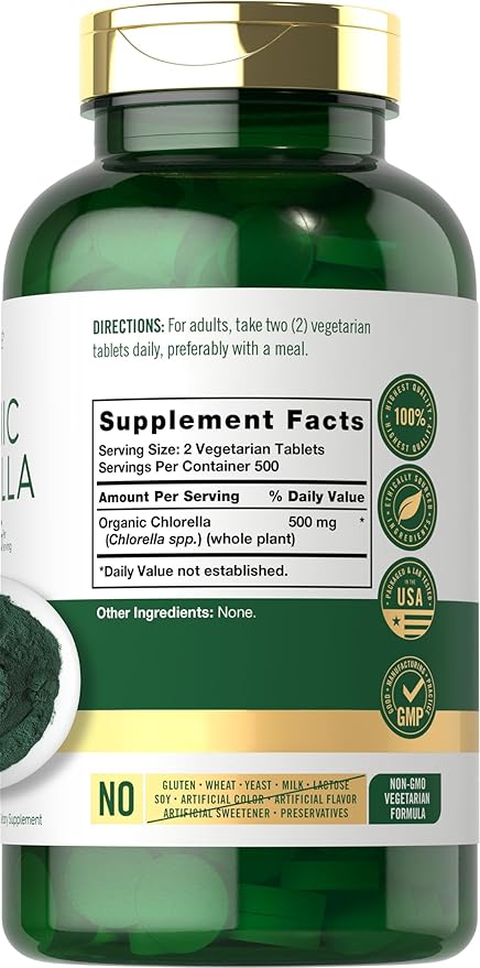 Carlyle Chlorella Tablets Organic 500 mg | 1000 Count | Vegetarian, Non-GMO, and Gluten Free Supplement