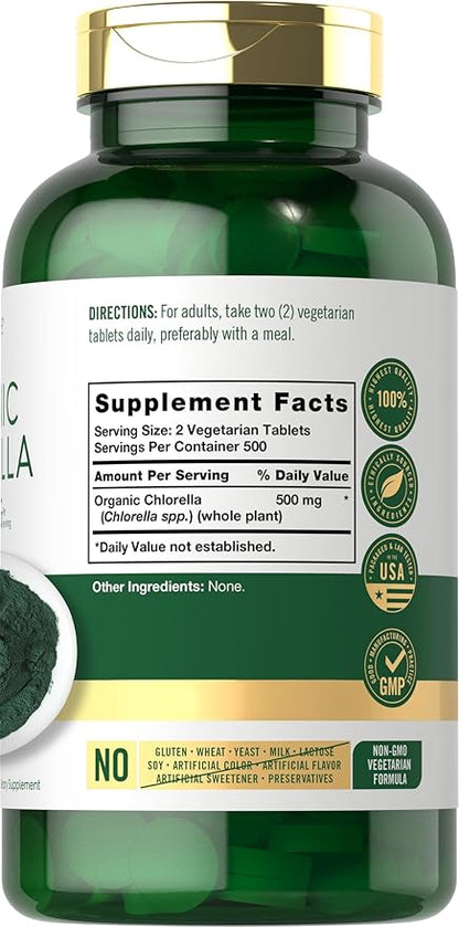 Carlyle Chlorella Tablets Organic 500 mg | 1000 Count | Vegetarian, Non-GMO, and Gluten Free Supplement