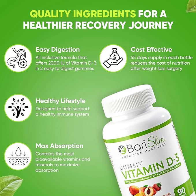 BariSlim Bariatric Multivitamin Gummies - Specially Formulated Gummy Vitamin for Patients After Weight Loss Surgery - Easy to Digest & Great Tasting Fruit Flavors | Pack of 2 (90 Fruit Chews)