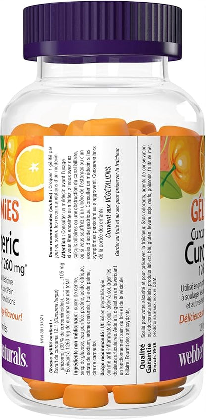 Webber Naturals Turmeric Curcumin Gummies 1260 mg Orange, 120 Gummies